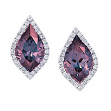 14K White Gold Earrings with LG Alexandrite 3.08ct, 0.24ct LG Diamonds