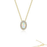 Sterling Silver Opal Vintage Inspired CZ Halo Necklace, 0.97 Carat CZ TW