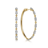 Yellow Gold Diamond Station Hoop Earrings, 0.60 Carat TW