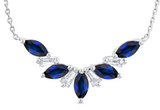 14K White Gold Marquise Cut Sapphire and Baguette Cut Diamond Necklace