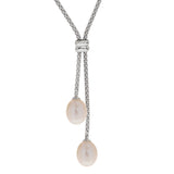 Sterling Silver Lariat White Rice Pearl Drops Pendant, 16.5" Chain