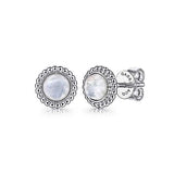 Sterling Silver with Round Rock Crystal and Mother  of Pearl Stud Earrings