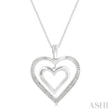 Sterling Silver Double Heart Shape Diamond Fashion Pendant, 0.03 Carat TW