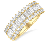 14K Yellow Gold Baguette and Round Cut Diamond Wedding Band, 1.45 Carat TW