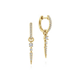 14K Yellow Gold Diamond 10MM Huggie with Spike Drop Earrings, 0.32Carat TW