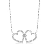 14K White Gold Diamond Twin Heart Necklace, 0.25 Carat TW