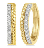 14K Yellow Gold Rope Diamond Hoop Earrings w/ 0.25 ctw