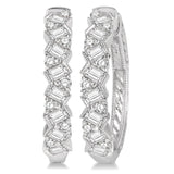 14KW Zigzag Baguette and Round Cut Diamond Hoop Earrings w/ 1.0 ctw