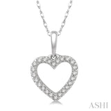 White Gold Diamond Hollow Cut Heart Pendant, .10CTW