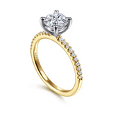14K White-Yellow Gold Round Diamond Engagement Ring with 1ct CZ Center