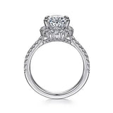 14K White Gold Oval Halo Semi-Mount Diamond Engagement Ring, 0.72 carat