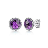 Sterling Silver Amethyst Stud Earrings with Bujukan Frame