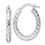 Sterling Silver Rhod-plated Polished D/C Hoop Earrings