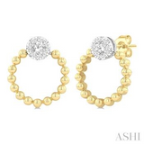 10K Yellow/White Gold Beaded Hoop Round Cut Diamond Lovebright Earrings, 0.25Carat TW