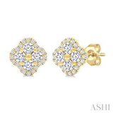 14K Yellow Gold Diamond Clover Diamond Fashion Stud Earrings, 0.50Carat TW