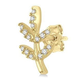 10KY Diamond Leaf Petite Fashion Earrings w/ 0.12 ctw