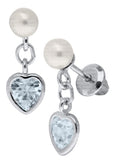 Sterling Silver Pearl & Heart Drop CZ Earrings