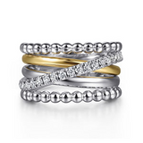 Sterling Silver/14K Yellow Gold Wide Band Bujukan Ring, 0.44carat TW White Sapphire