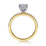 14K White-Yellow Gold Round Diamond Engagement Ring with 1ct CZ Center