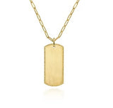 Yellow Gold ID Dog Tag Pendant Hollow Chain Necklace