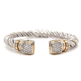 Italian Sterling Silver Diamond Bangle Bracelet with Yellow Gold Accents & White Diamonds