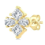 14K Yellow Gold Princess and Pear Cut Diamond Fashion Stud Earrings, 0.35Carat TW