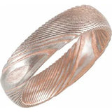 Damascus Stainless Steel Patterned with 18K Rose Gold Plating, 6mm Size 10