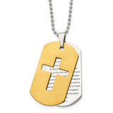 Stainless Steel Two-Tone Brushed Cross Pendant w/ Chain 22"