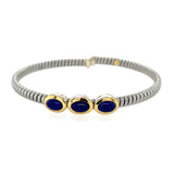 Stainless Steel Blue Lapis Bangle Bracelet w/ Sterling Silver & 18KY Accents