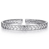 Sterling Silver Open Herringbone Cuff Bangle