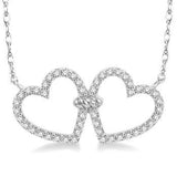 14K White Gold Diamond Twin Heart Necklace, 0.25 Carat TW
