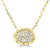 10K Yellow Gold Diamond Pave Set Oval Shape Diamond Fashion Necklace, 0.20Carat TW