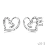 Sterling Silver Heart Shaped Diamond Stud Earrings, 0.10 Carat TW