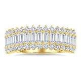 14K Yellow Gold Baguette and Round Cut Diamond Wedding Band, 1.45 Carat TW