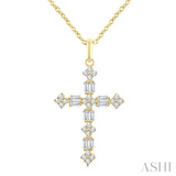 14K Yellow Gold Diamond Cross Pendant, 0.30Carat TW