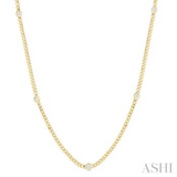 14K Yellow Gold Bezel-Set Round Diamond Curb & Cuban Link Station Necklace, 0.50Carat TW