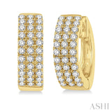 Yellow Gold Diamond Triple Row Huggie Earrings