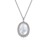Sterling Silver Rock Crystal & White Mother of Pearl Pendant Necklace 17.5"