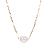 14KY Akoya Cultured Pearl Necklace w/ a 0.01 ctw Diamond 18