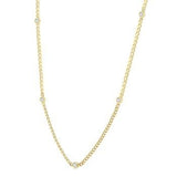 14K Yellow Gold Bezel-Set Round Diamond Curb & Cuban Link Station Necklace, 0.50Carat TW