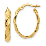 14K Yellow Gold Polished and Twisted Oval Hoop Earrings