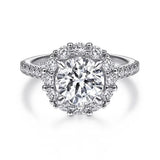 14K White Gold Round Halo Diamond Engagement Ring w/ 1.00 ctw