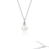 Sterling Silver/Platinum Cultured Freshwater Pearl Pendant with 0.11Carat TW CZ's