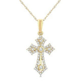 10K Yellow Gold Diamond Cross Pendants, 0.25Carat TW
