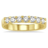 14K Yellow Gold 7 Stone Round Cut Diamond Wedding Band, 0.75 Carat TW