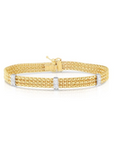 14K Yellow/White Gold Triple Row Popcorn Bracelet Box Lock with, 0.18Carat Tw