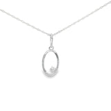 14K White Gold 0.02Carat Diamond Oval Pendant