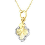 10K Yellow/White Gold Clover Fluted Diamond Fashion Pendant, 0.15Carat TW