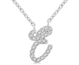 10K White Gold Script Diamond "E" Necklace, 0.07 Carat TW