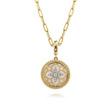 14KY Bujukan Diamond and Mother of Pearl Medallion Pendant